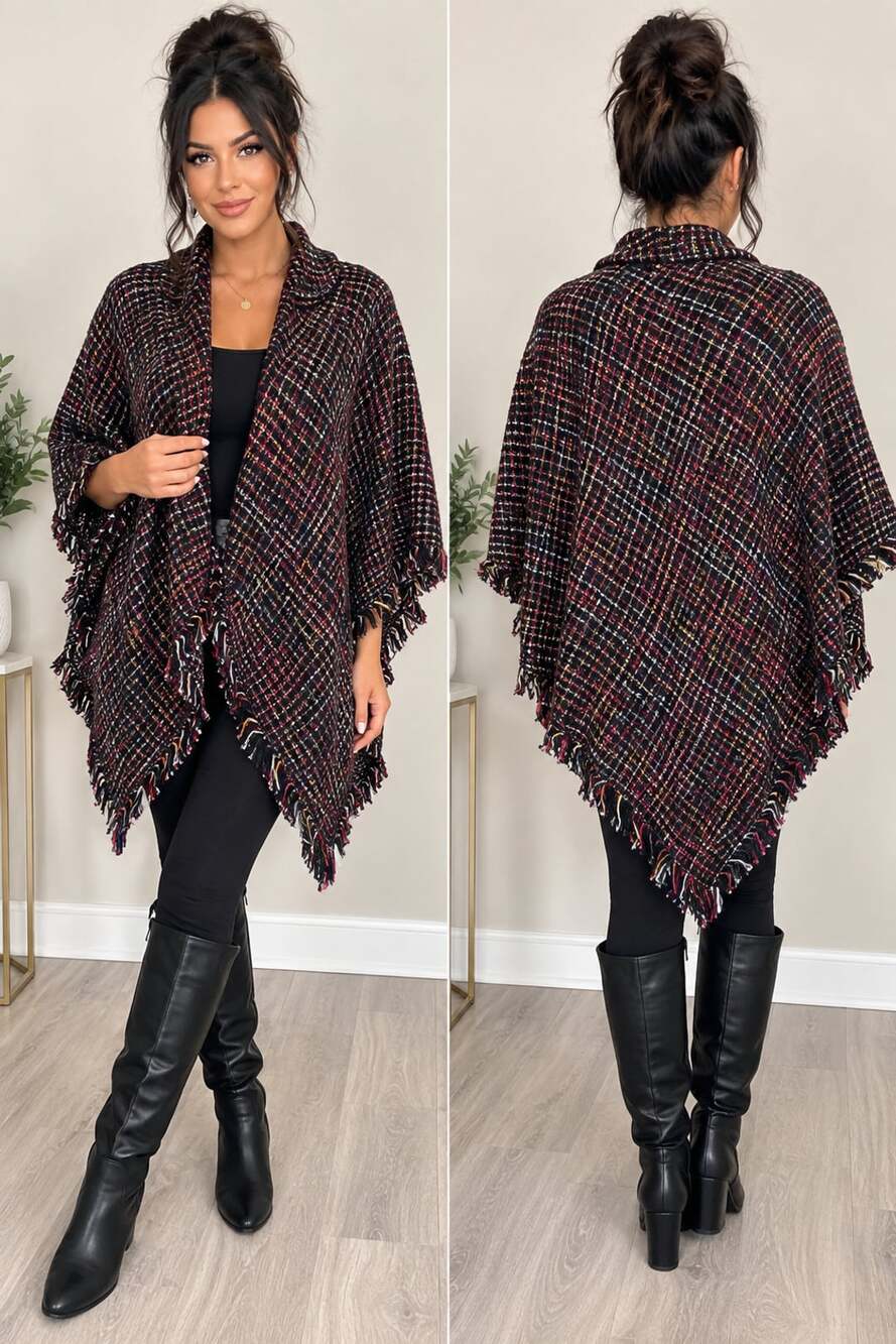 Marc New York Andrew Marc Multicolor Tweed Fringe Poncho
